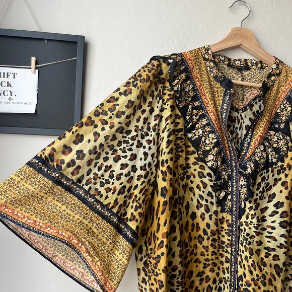 Kobi Halperin Top‎ Leopard Print Ruffle Trim Silk Cotton Gold Blouse Size L - Picture 4 of 9